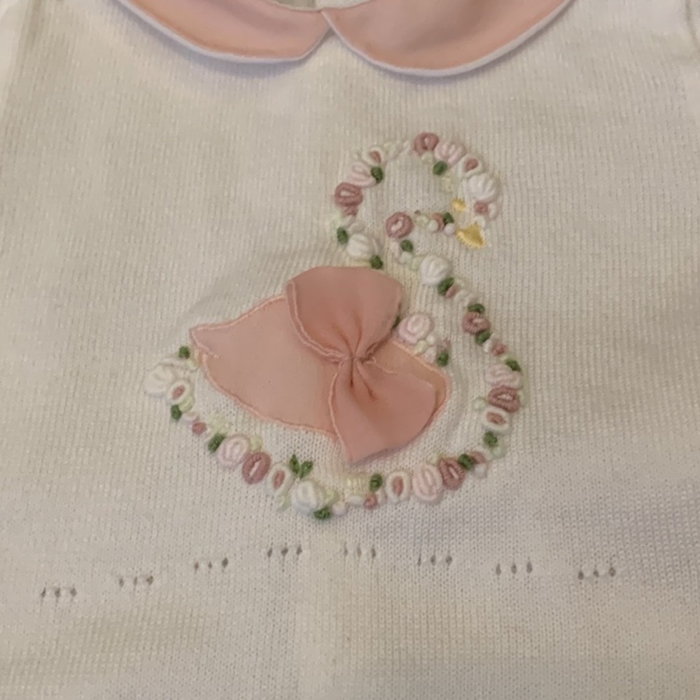 Chickeeduck Swan Italy Embroidered White Knit Sweater Romper 9 Months Cotton